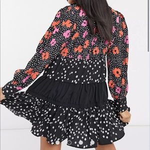 NWOT ASOS Design Smocked Floral & Polka Dot Mini Dress
